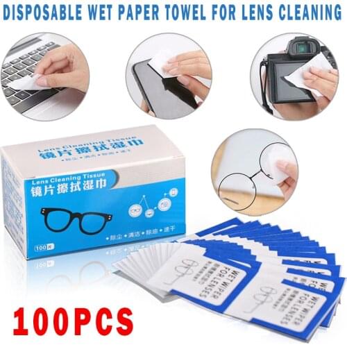 100pcs Disposable Glasses Cleaner Wet Wipes Mobile Phones Screens Computers Cameras Lens Cleaning Wipes Dustproof