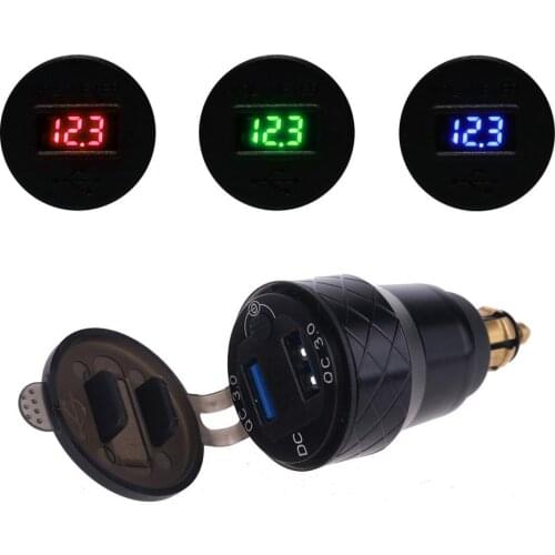 Waterproof Aluminum 12V Motorbike DIN Hella QC 3.0 Dual USB Charger Power Adapter Voltmeter Switch for -BMW -Triumph Motorcycle