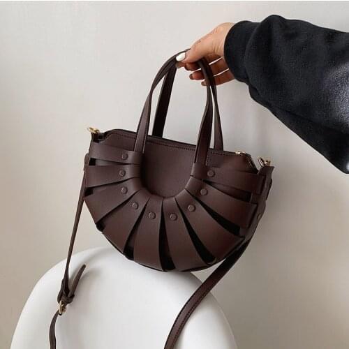 YOUSE Brand 2021 New Simple Design Hollow Half Round Bags Female Fashion Solid Color Shoulder Bags Soft Leather Cross-body Bags