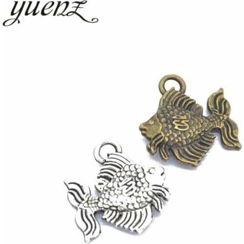 YuenZ 5 pcs 2 color Antique Silver color fish Charms Zinc Alloy necklace,earring bracelet jewelry DIY handmade 23*21mm D762