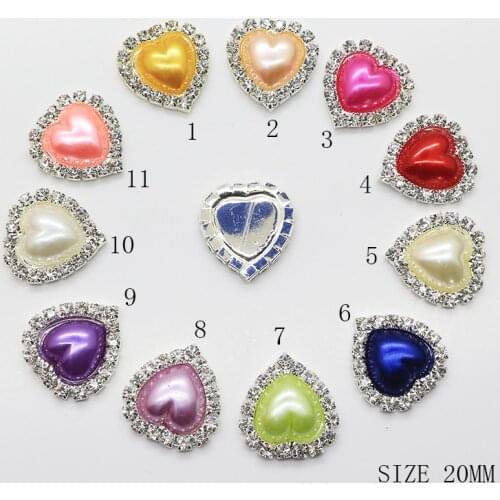 ZMASEY Heart Pearl Buttons 10Pcs/Lot 20mm Mix Color Button Crystal Twinkle Decor Wedding Invitation Card Ribbon Accessories