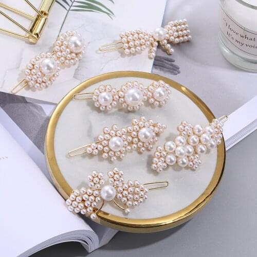 Chic Imitiation Pearl Hair Clip Barrettes for Women Girls Handmade Pearl Flowers Hairpins Hair Styling Accessories