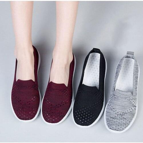 Womens Loafers Knitted Mesh Comfortable Summer Mesh Ballet Flats Women Comfortable Shoes Female Fabric Shoes Ladies Footwear