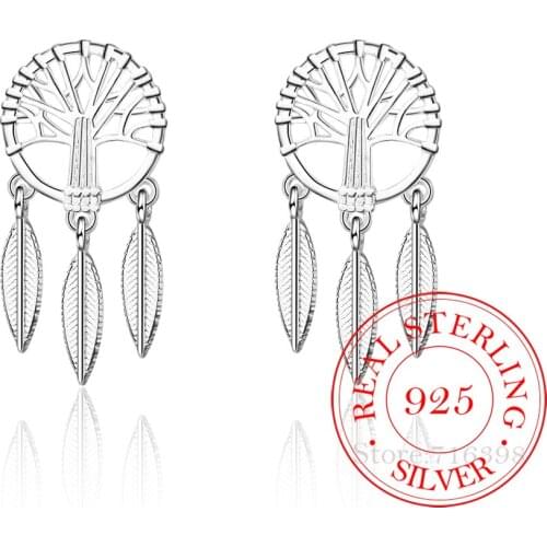 925 Sterling Silver Tree Tassel Feather Ear Piercing Drop Earrings for Women Wedding Jewelry Party Accessories pendientes eh1086