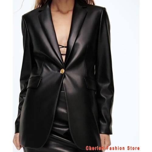 New Long PU Faux Leather Blazers Women Leather Jacket Coat Brand New Womens Jackets Outerwear Ladies Coats Female Leather Suit
