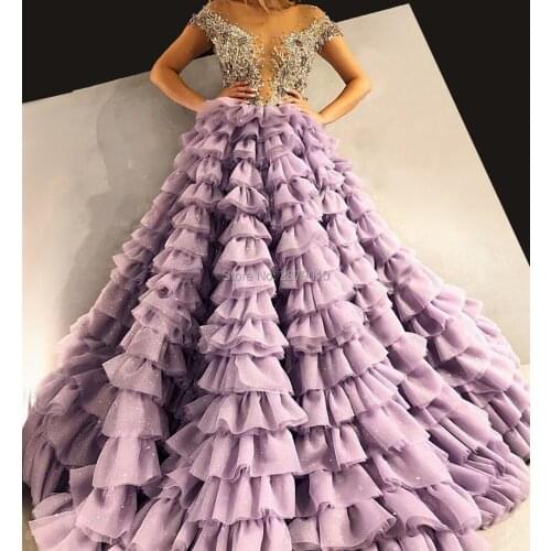 2020 Lilac Ball Gown Evening Dress Floor-Length Beaded Sequins Prom Dress Formal Middle East Saudi Arabia Robe De Soiree Aibye
