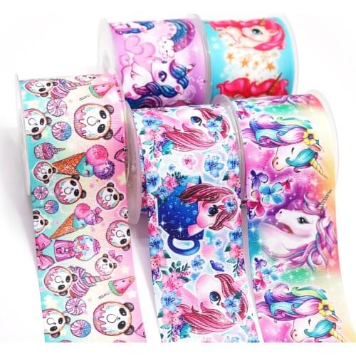 10 Yards Cartoons Printed Grosgrain Ribbon For Hair Bows DIY Crafts Handmade Accessories 48097