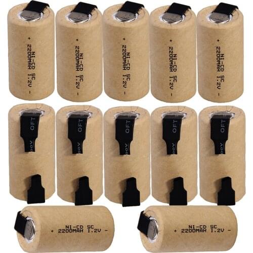 12 pieces SC batteries 2200mah 1.2v subc nicd battery random color