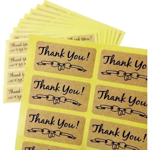 120pcs/lot Bow Pattern Thank You Self Adhesive Kraft Paper Stickers Scrapbook For Hand Made Gift Child Stationery Stickers Seal