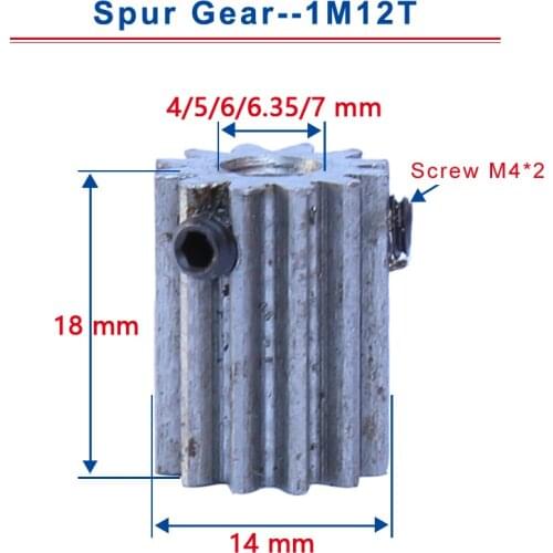 2 pcs 1M12T Spur Gear Bore size 4 / 5 mm Mini Motor Gear Low Carbon Steel Material High Quality metal Gear for motor