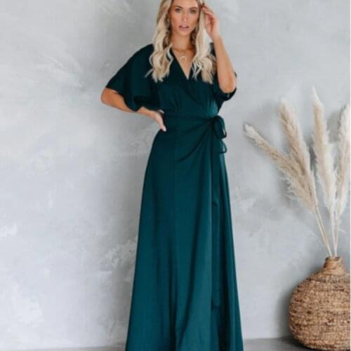 2021 Dresses Women Summer Cross V-neck Sashes Mid-Calf Dress Lady Long Sleeve Dresses Female