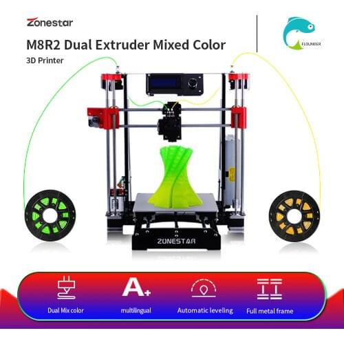 ZONESTAR M8 Dual Extruder Mixing Color Hot Sale Cheap Full Black P802 Metal Classic i3 Open Source RepRap 3D Printer DIY Kit