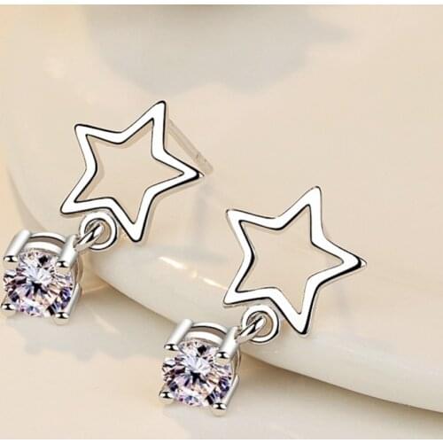 925 Sterling Silver Tassel Hollow Star Piercing Stud Earring For Women Girls Party Jewelry Pendientes Accessories eh054