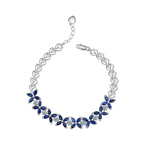 Chain bracelet Natural sapphire Free shipping 925 sterling silver 0.13ct*32pcs gems Blue flower style SMT#071819