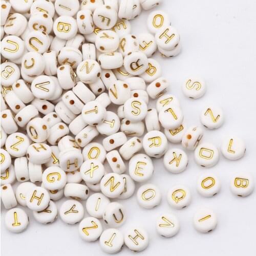 Golden Acrylic Letter Beads Flat Round Random Alphabet Spacer Accessories Wholesale For Jewelry Bracelet Making Supplies 4x7mm