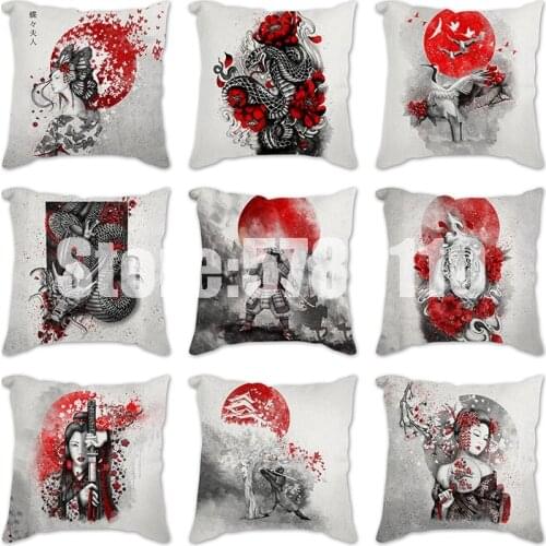Japanese Cushion Cover lady butterfly fish tiger Pattern Pillow Case Vintage Decorative Pillow Cover Sofa Chair Pillow Case