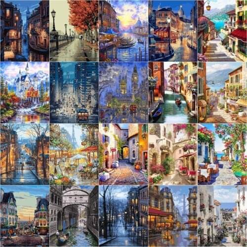 CHENISTORY Oil Painting By Number Kits City Street Nightscape Handpainted PaintDIY Painting By Numbers Scenery Drawing On Canvas
