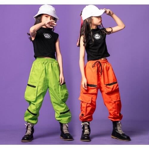 Black Vest Casual Pants for Girls Modern Dancing Clothes Childrens Hip-hop Jazz Dance Street Dance Performance Costumes XS1246