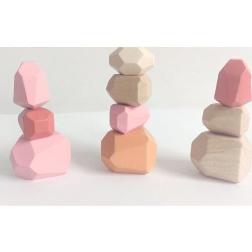 Nordic Children Baby Wooden Colored Stone Irregular Building Block Educational Toy Creative Cartoon Stacking Game For Kids Gift