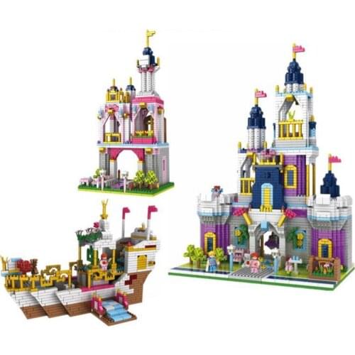 Disney Princess Sleep Beauty fairy tale micro diamond block Cinderella dream Castle toy Ariel Royal Celebration Boat nanobrick