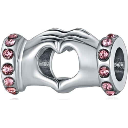Hot Sale Crystal Long Two Hands Connection Hearts Charms Beads fit Pandora Charms Bracelets & Bangles for Women Handmade Gifts
