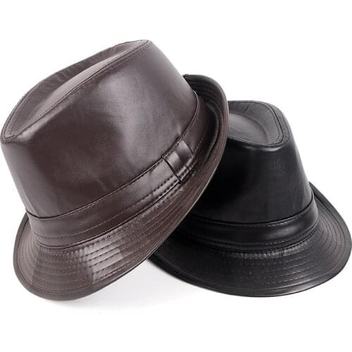 Leather Fedora Hat Men New Autumn 2020 Casual Winter Short Brim Retro Women Vintage Trilby panama Jazz Hat Mens Hats Gentleman