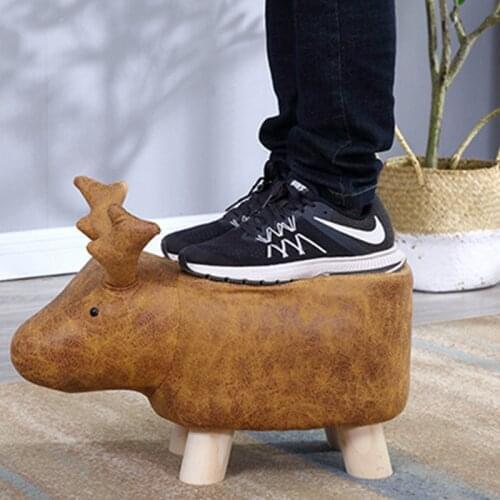 Creative Solid Wood Foot Stool Hippo Dog Dinosaur Foot Change Shoes Room Stool Bench Shoes Footstool Kid Stool