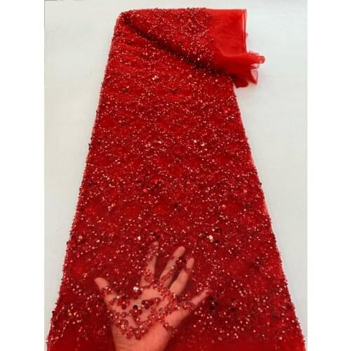 Latest Beaded Lace Fabric High Quality African Lace Fabric Handmade Beads Lace Fabric for Bridal Material French Net Lace