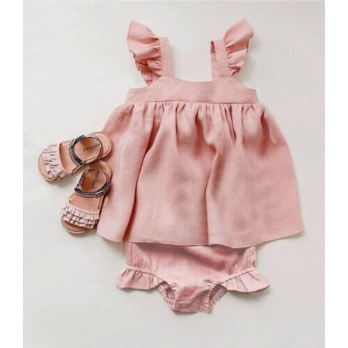 Baby Summer Clothing 2Pcs Baby Girl Outfits Kids Girls Linen Dress + Shorts Infant Clothing Newborn Baby Girl Clothes Sets