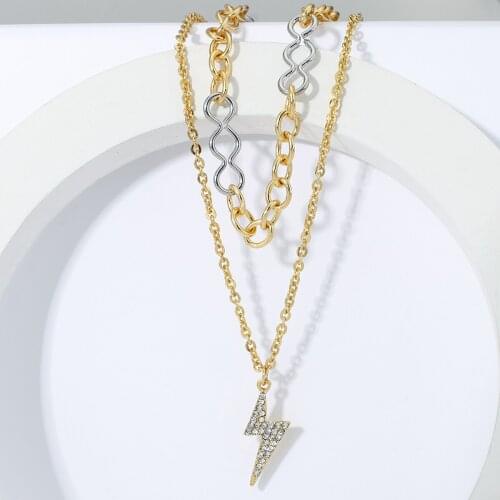 Lifefontier Multi-layer Mixed Color Chain Rhinestone Lightning Pendant Choker Necklace For Women Metal Chain Necklace Jewelry