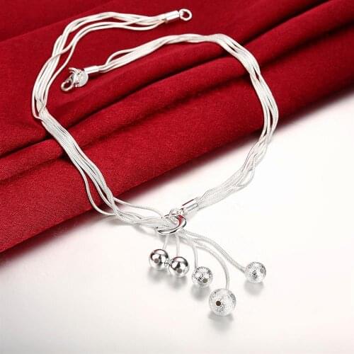 Fashion brand 925 Sterling Silver Smooth Beads Necklace charms For Women Party Engagement Wedding Gifts Jewelry