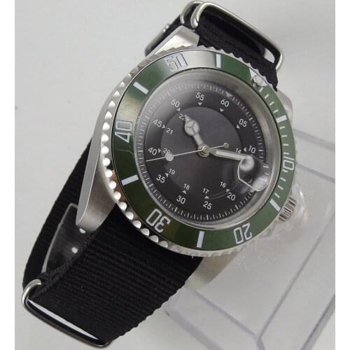 40mm Black Dial Sapphire Glass Miyota Nylon Strap Date Window Automatic Movement Self Winding Mens Watch