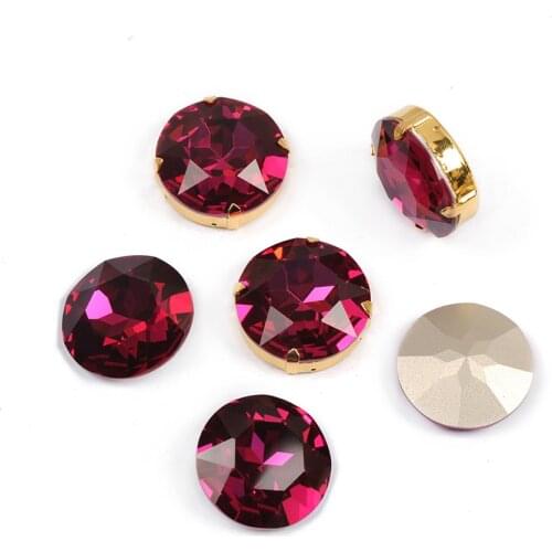 New Fuchsia Glass rhinestones Pointed back sew on rhinestones with Silver gold claw for DIY clothing Jewelry Decoration