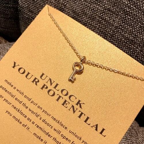 Wholesale Hollow Key Gold Sliver Plated Alloy Charm Chain Choker Jewelry Pendant Necklace For Women Cardboard Gift