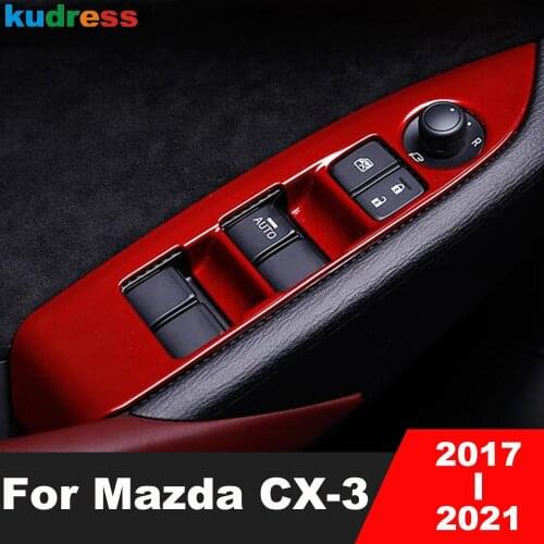 For Mazda CX-3 CX3 2017 2018 2019 Carbon Fiber Car Interior Window Lift Switch Panel Frame Cover Trim Door Armrest Trims LHD