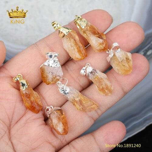 10pcs Wholesale Citrines Quartz Nugget Charms Pendants for Jewelry Making,Yellow Crystal Beads Crafts Necklace