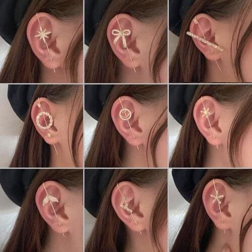 Christmas Gift Punk Crystal Ear Clip Men Elegant Rhinestone Cuff Earrings Long Stud Piercing Women Jewelry Aesthetic Accessories