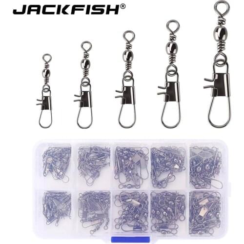 JACKFISH Fishing Connector 100PCS/LOT Pin Bearing Rolling Swivel Stainless Steel with Snap Fishhook Lure Tackle Accessorie