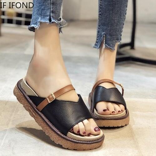 Comfort Pu Leather Thick Platform Slippers Women Summer Beach Buckle Starp Shoes Women Outdoor Anti-slip Slides Ladies sandals