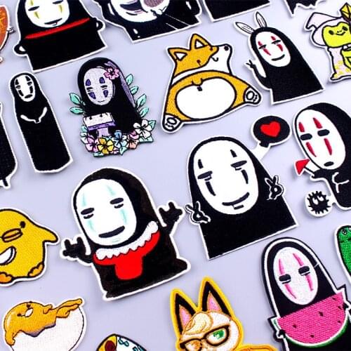 Diy Anime Patch Embroidered Patches For Clothing Faceless Man/Dog Sticker Patch Iron On Patches On Clothes Stripe Applique Jeans