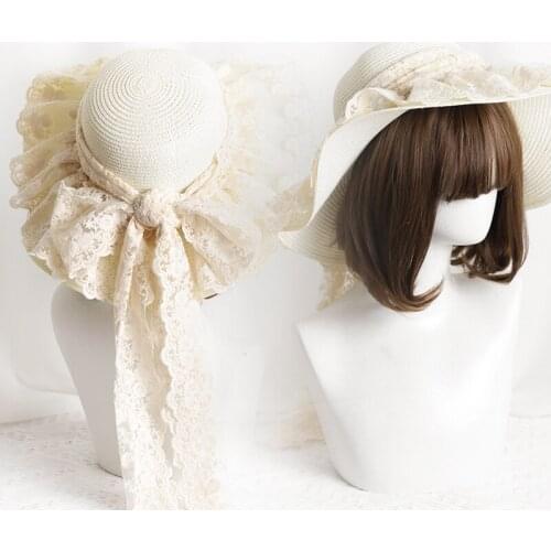Lolita straw hat female sun hat female sunscreen big brim hat summer seaside Lolita girl big brim hat female summer