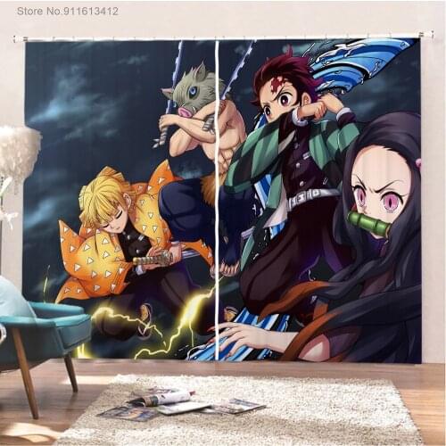 Demon Slayer Blackout Curtain 2 Panels Japan Anime 160x160cm Window Drapes For Living Room Cartoon Custom Home Window Treatments