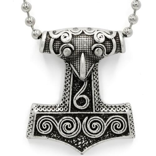 Norse Mythology Religion Celtic Knot Crows Mouth Pattern Hammer Pendant Necklace Mens Power Symbol Jewelry