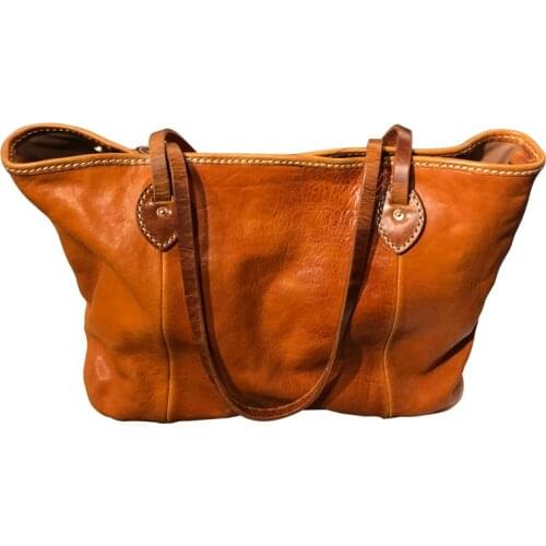 Thick vegetable tanned cowhide shoulder bag women retro leather handbag large capacity tote bag ladies shopping bags