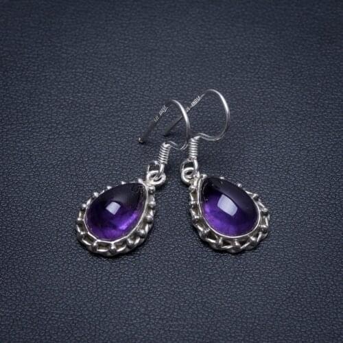 Natural Amethyst Handmade Unique 925 Sterling Silver Earrings 1" S1848