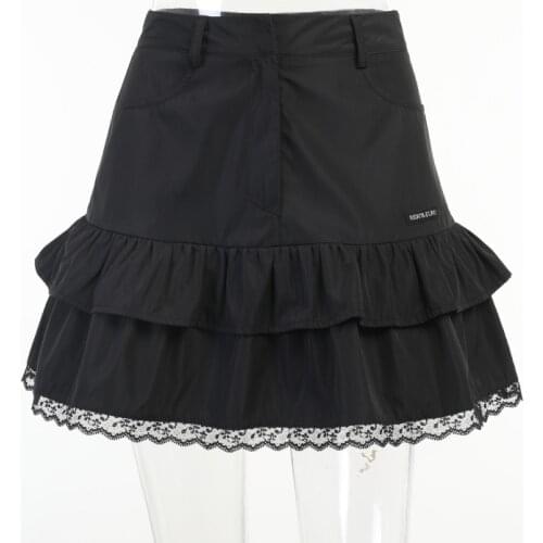 College style stitching lace high waist skirt women