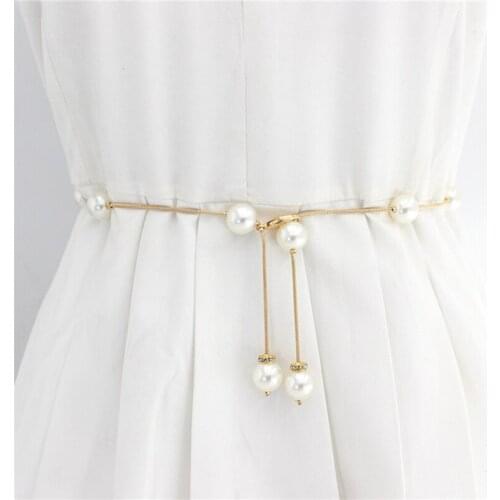 Ladies Adjustable Pearl Chain Belt Fashion Women Luxury Brand Design Simple Style Decor Dress Thin Skinny Waist Belt