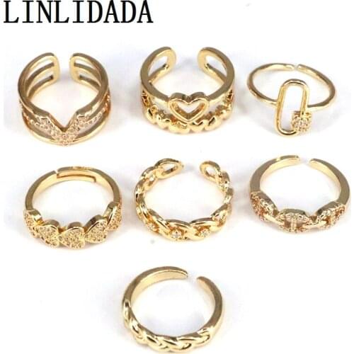 12Pcs Gold Mix Style Rings For Women Adjustable Multilayer Crystal Open Cuff Finger Rings Stackable CZ Zirconia Jewelry Gifts