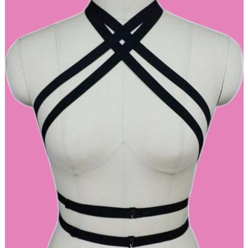New gothic harness black body cage handmade harness bra sexy body harness women Lingerie Adult pole dance body harness cage bra