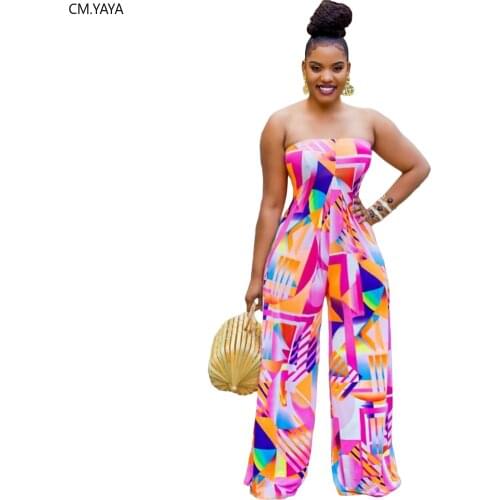 2020 Summer Women Jumpsuits Rompers Strapless Print Backless Wide Leg Sexy Night Club Party Bandage One Piece Outfits GL9207